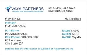 Vaya Partners Medicaid Card Front